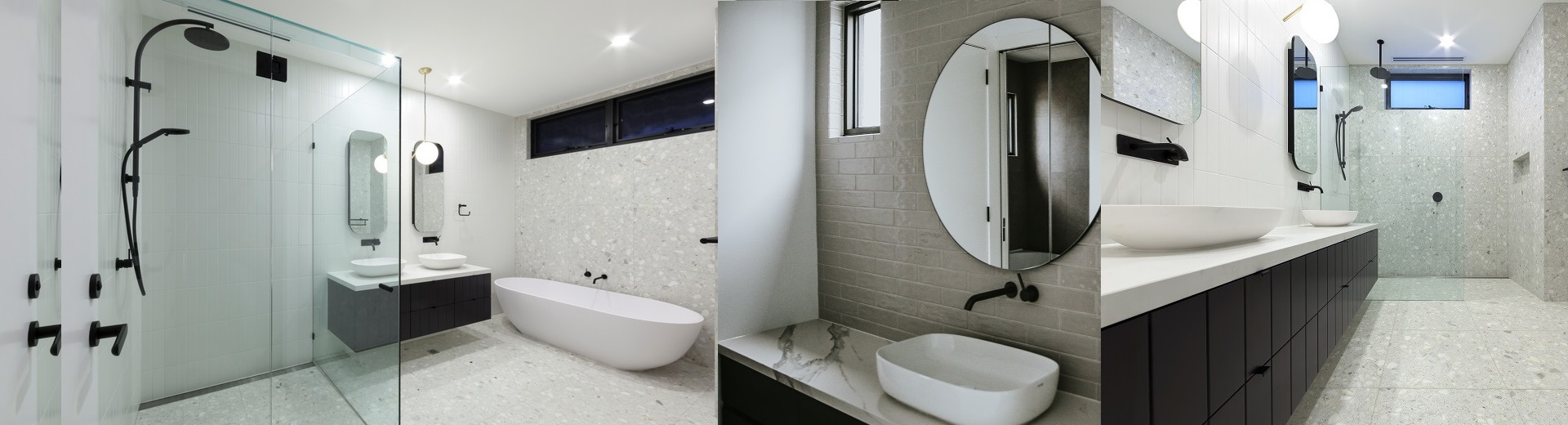 Three images of bathrooms we have renovated used as a banner image on website.