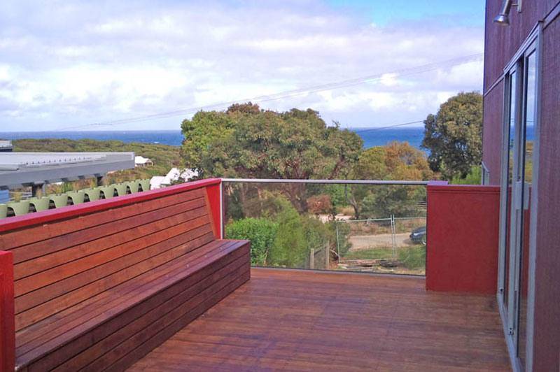 Open plan living area with 4.2 metre ceilings in the Aireys Inlet home